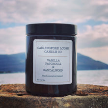 Load image into Gallery viewer, Vanilla, Patchouli & Sandalwood luxury scented soy candle